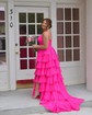 Ball Gown V-neck Chiffon Ruffle Tiered Prom Dresses