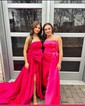 Ball Gown Strapless Ruched Satin Prom Dresses With Bow