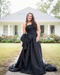 Ball Gown Strapless Ruched Satin Prom Dresses With Bow