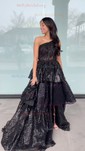 Ball Gown One Shoulder Sequin Tiered Prom Dresses With Appliques