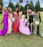 Sheath/Column Sweetheart Satin Corset Prom Dresses With Appliques