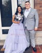 Ball Gown V-neck Tulle Ruffle Tiered Prom Dresses