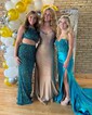 Sheath/Column Strapless Satin Cut Out Prom Dresses With Appliques