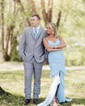 Mermaid V-neck Chiffon Cut Out Tiered Prom Dresses With Appliques
