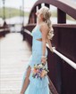 Mermaid V-neck Chiffon Cut Out Tiered Prom Dresses With Appliques