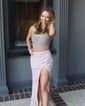 Sheath/Column Strapless Sparkly Sequin Prom Dresses With Beading