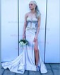 Sheath/Column Strapless Satin Cut Out Prom Dresses With Ruched