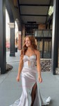 Sheath/Column Strapless Satin Cut Out Prom Dresses With Ruched