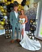 Sheath/Column Strapless Satin Cut Out Prom Dresses With Ruched