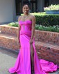 Sheath/Column Strapless Satin Cut Out Prom Dresses With Ruched