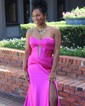 Sheath/Column Strapless Satin Cut Out Prom Dresses With Ruched