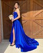 Sheath/Column Strapless Satin Cut Out Prom Dresses With Ruched