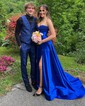 Sheath/Column Strapless Satin Cut Out Prom Dresses With Ruched