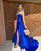 Sheath/Column Strapless Satin Cut Out Prom Dresses With Ruched