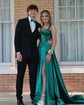 Sheath/Column Strapless Satin Cut Out Prom Dresses With Ruched