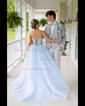 Ball Gown Strapless Tulle Tiered Prom Dresses With Appliques