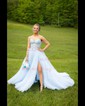 Ball Gown Strapless Tulle Tiered Prom Dresses With Appliques