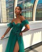 Ball Gown Strapless Tulle Prom Dresses With Appliques