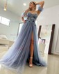 Ball Gown Strapless Tulle Prom Dresses With Appliques