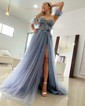 Ball Gown Strapless Tulle Prom Dresses With Appliques