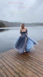 Ball Gown Strapless Tulle Prom Dresses With Appliques