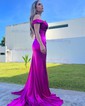 Sheath/Column Off-the-shoulder Satin Prom Dresses With Beading