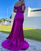 Sheath/Column Off-the-shoulder Satin Prom Dresses With Beading