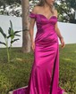 Sheath/Column Off-the-shoulder Satin Prom Dresses With Beading