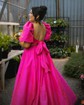 Ball Gown Square Neck Satin Two Piece Prom Dresses With Puff Sleeve
