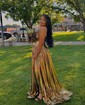 Sparkly A-line Strapless Metallic Prom Dresses With Ruched