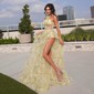 Ball Gown Halter Tulle Floral Prom Dresses With Ruffle