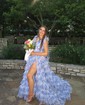 Ball Gown V-neck Tulle Ruffle Tiered Prom Dresses