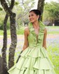 Ball Gown Halter Taffeta Backless Ruffle Tiered Prom Dresses