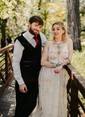 A-line V-neck Lace Sparkly Prom Dresses With Star