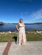 A-line V-neck Lace Sparkly Prom Dresses With Star