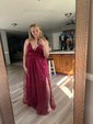 A-line V-neck Lace Sparkly Prom Dresses With Star
