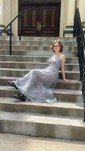 A-line V-neck Lace Sparkly Prom Dresses With Star