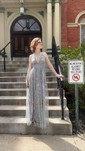 A-line V-neck Lace Sparkly Prom Dresses With Star