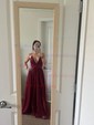 A-line V-neck Lace Sparkly Prom Dresses With Star