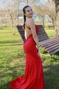 Mermaid Square Neck Jersey Beaded Prom Dresses With Appliques
