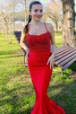Mermaid Square Neck Jersey Beaded Prom Dresses With Appliques