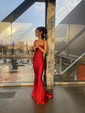 Mermaid Square Neck Jersey Beaded Prom Dresses With Appliques
