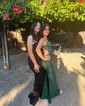 Mermaid Square Neck Jersey Beaded Prom Dresses With Appliques