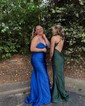 Mermaid Square Neck Jersey Beaded Prom Dresses With Appliques