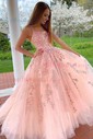 Black Ball Gown Square Neck Tulle Prom Dresses With Appliques
