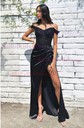 Sheath/Column Off-the-shoulder Satin Prom Dresses With Beading