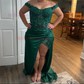 Sheath/Column Off-the-shoulder Satin Prom Dresses With Beading