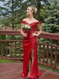 Sheath/Column Off-the-shoulder Satin Prom Dresses With Beading