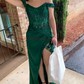 Sheath/Column Off-the-shoulder Satin Prom Dresses With Beading