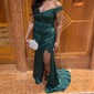 Sheath/Column Off-the-shoulder Satin Prom Dresses With Beading